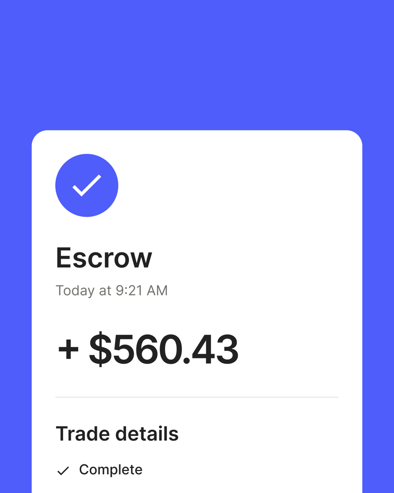 An escrow-protected trade in the Sinbad app